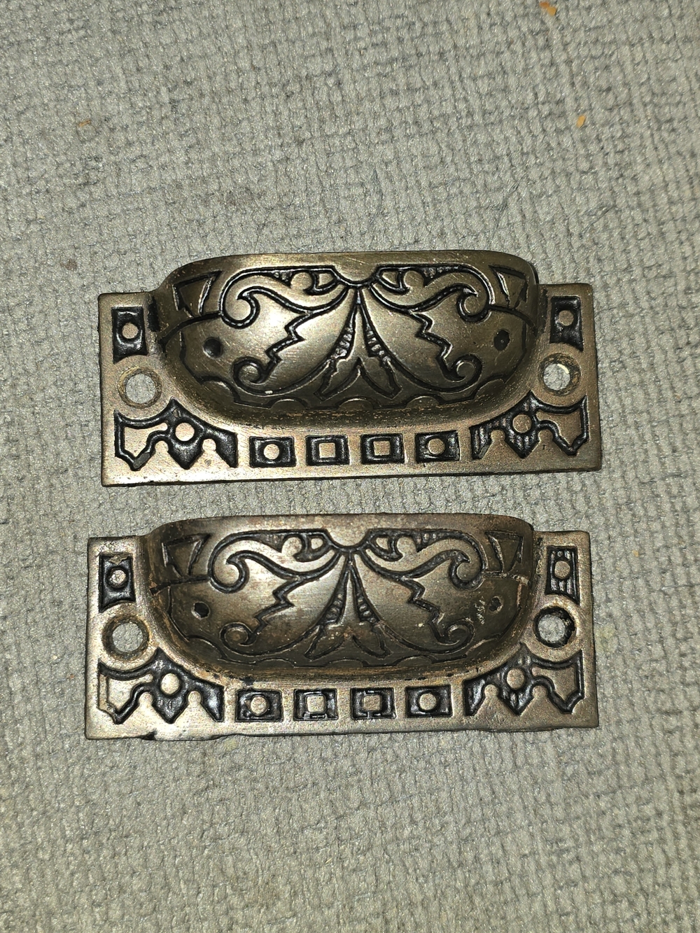 Ornate Antique Brass Cup Pulls - Set of 2